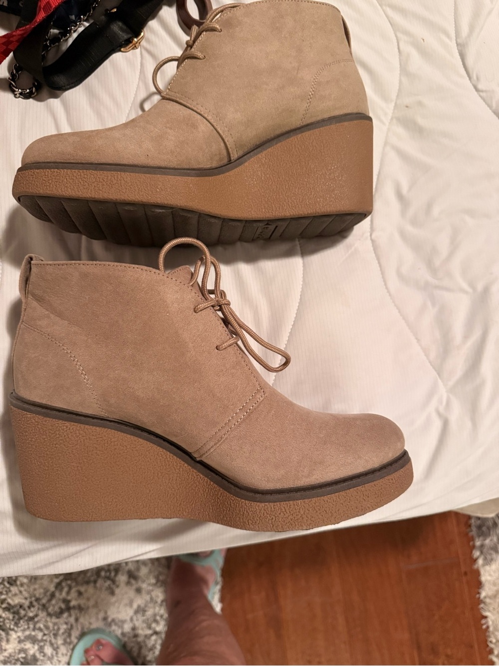 Dr. Scholl's Taupe Suede Lace-Up Wedge Ankle Boots